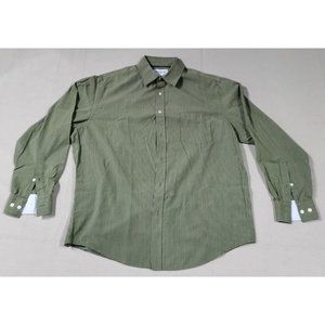 Croft & Barrow Easy Care Mens Green White Stripe Button Up Long Sleeve Size L